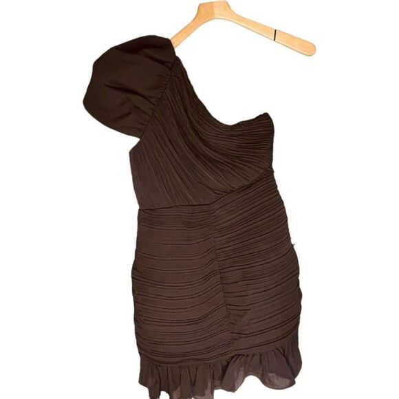 Express | One Puff Shoulder Ruched Ruffle Mini Dress Size M | NWT - Picture 11 of 13